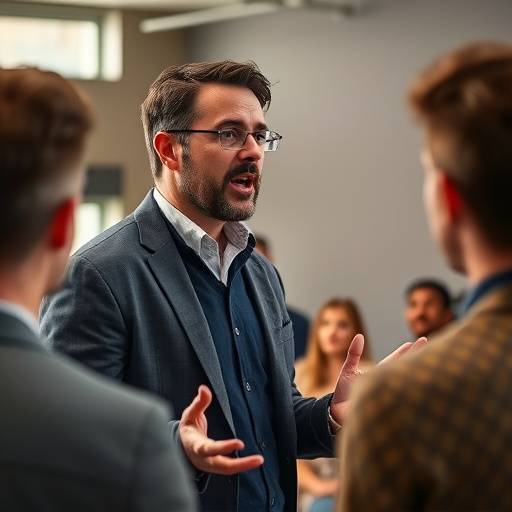 Ein Schauspieler demonstriert eine Technik während eines Stimmbildungs-Workshops.
